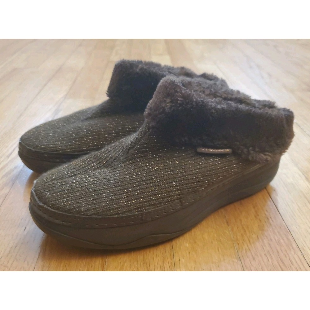 Skechers Tone-ups Slippers Womens 9 Brown Gold Sparkle Faux Fur 2010